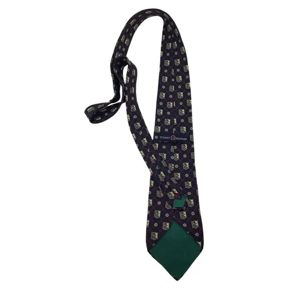 Tommy Hilfiger 100% Silk Mens Tie With Shield Pattern 59" X 4" Made In Italy - Picture 2 of 5